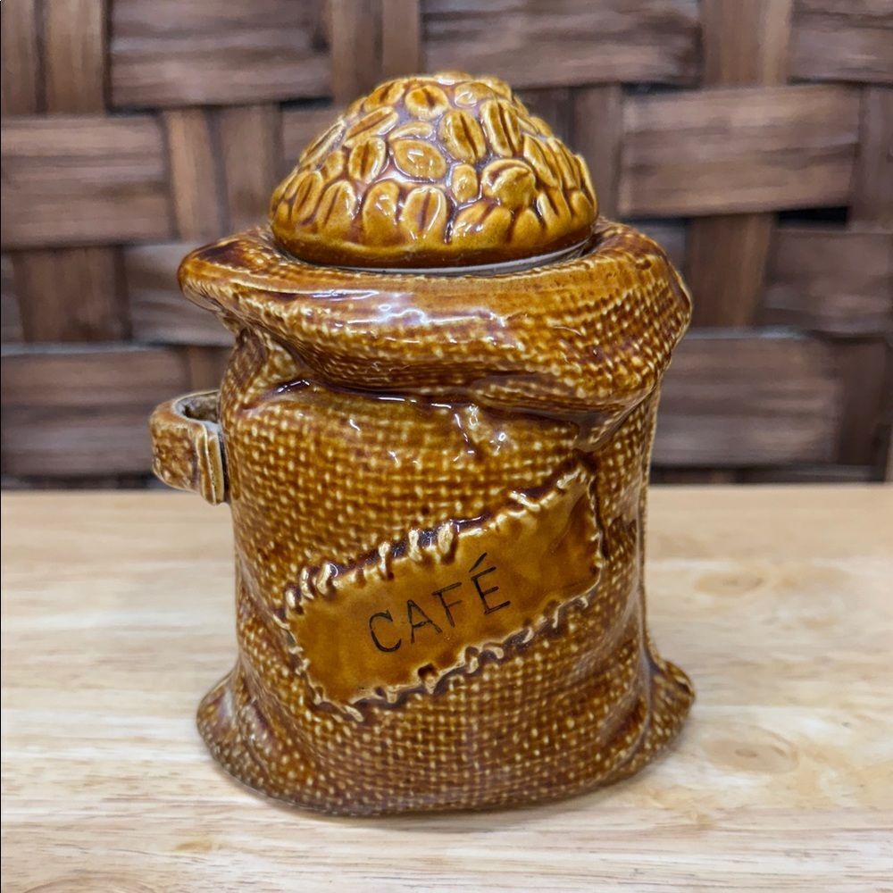 Vintage Japan Brown Ceramic Coffee Bean Jar